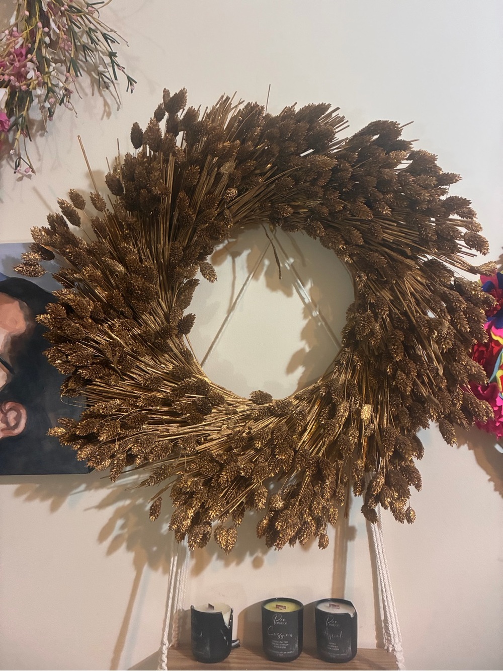 Gold Harvest Wheat Wreath - Decorative Holiday Wall Accent